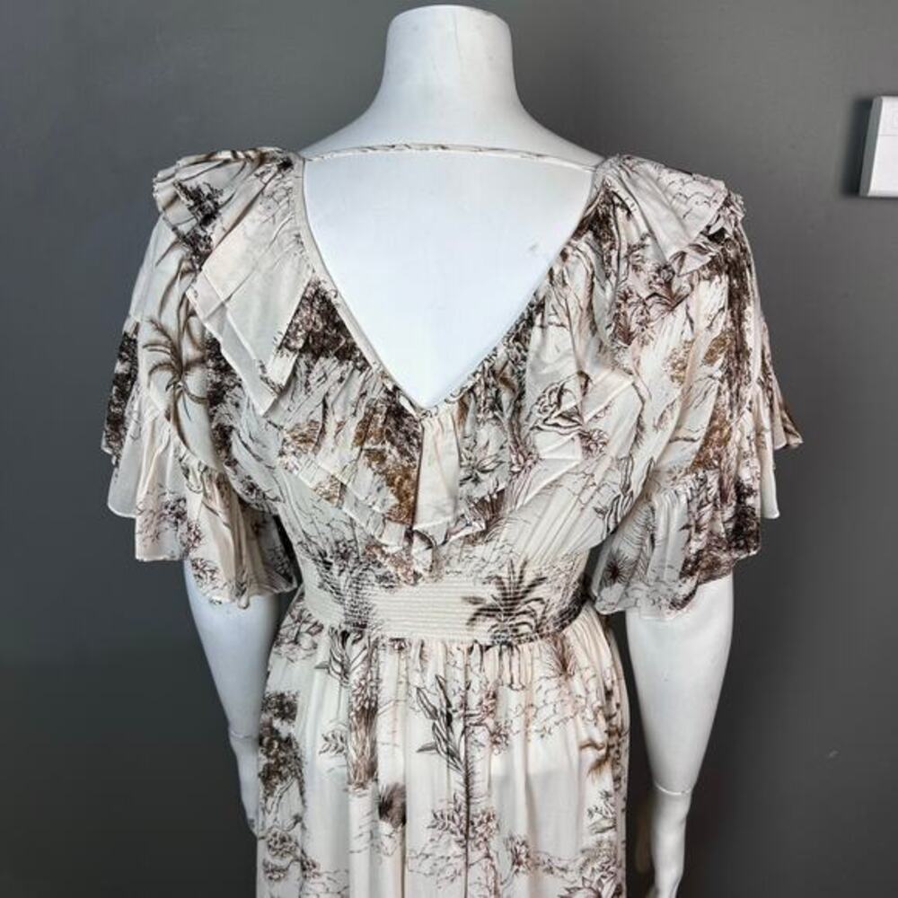 Sandro Dress 34 / XS / 2 Midi Toile‎ Ruffle Safari Print Cotton Victorian Jolay - Picture 8 of 16